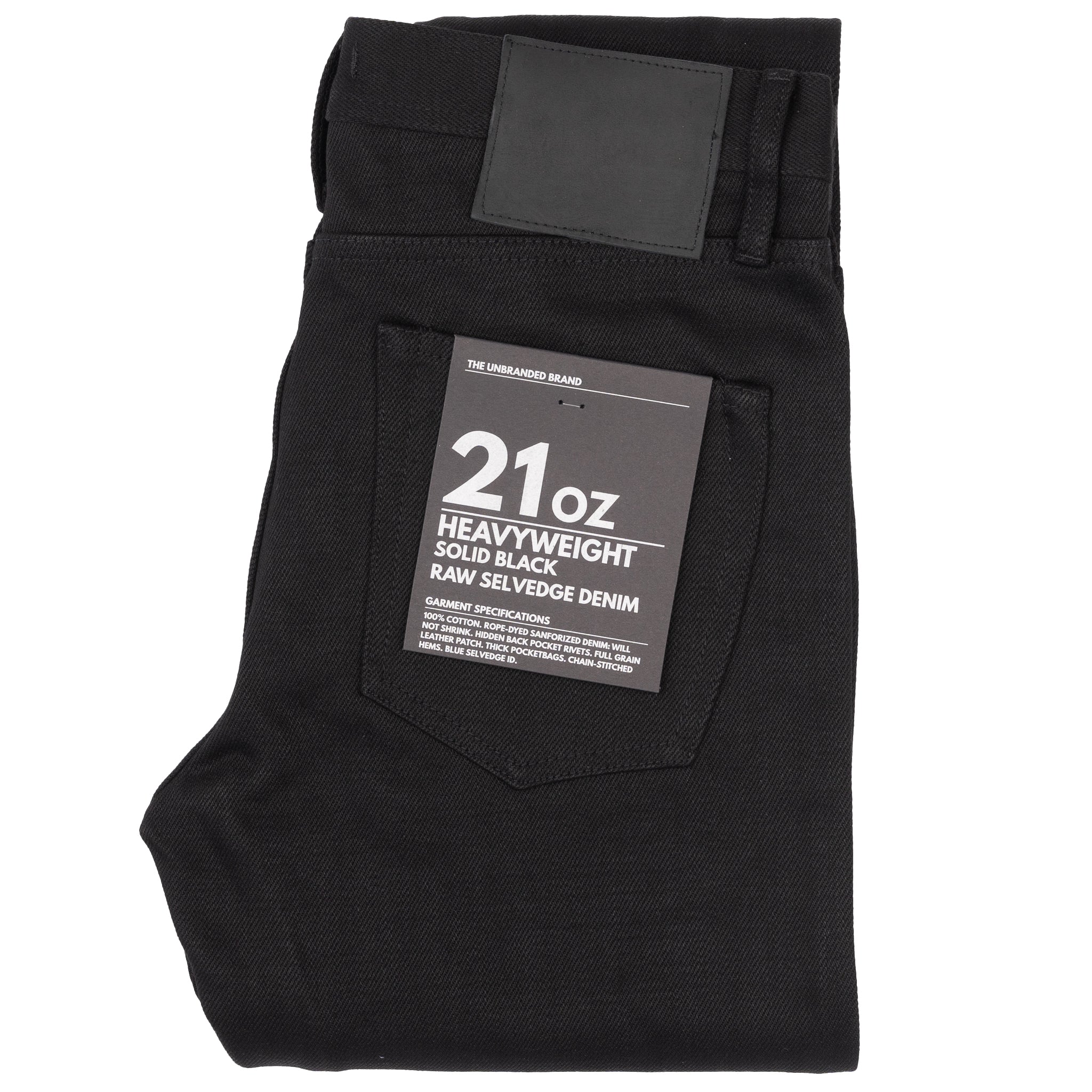 UB442 Tight Fit - 21oz Heavyweight Solid Black Selvedge | The Unbranded Brand
