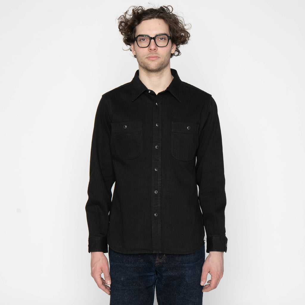 UBS433 Work Shirt - Solid Black Selvedge