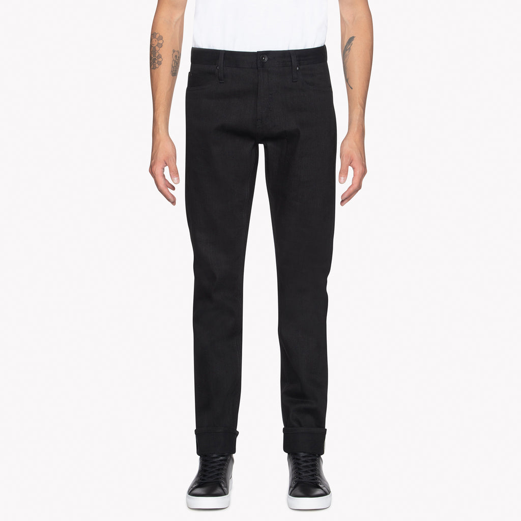 UB144 Skinny Fit 11oz Solid Black Stretch Selvedge Denim | The Unbranded Brand