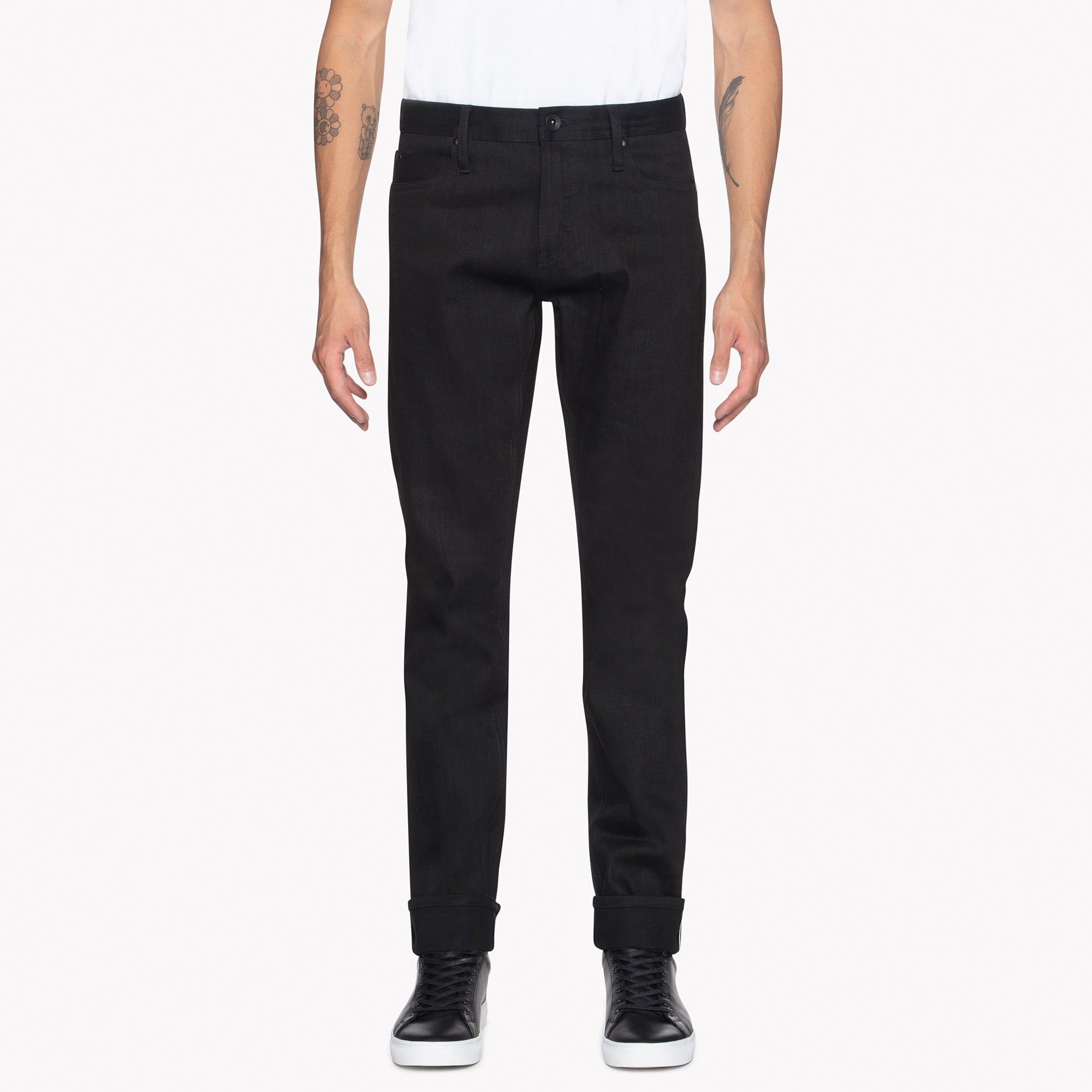 UB144 Skinny Fit 11oz Solid Black Stretch Selvedge Denim | The Unbranded Brand