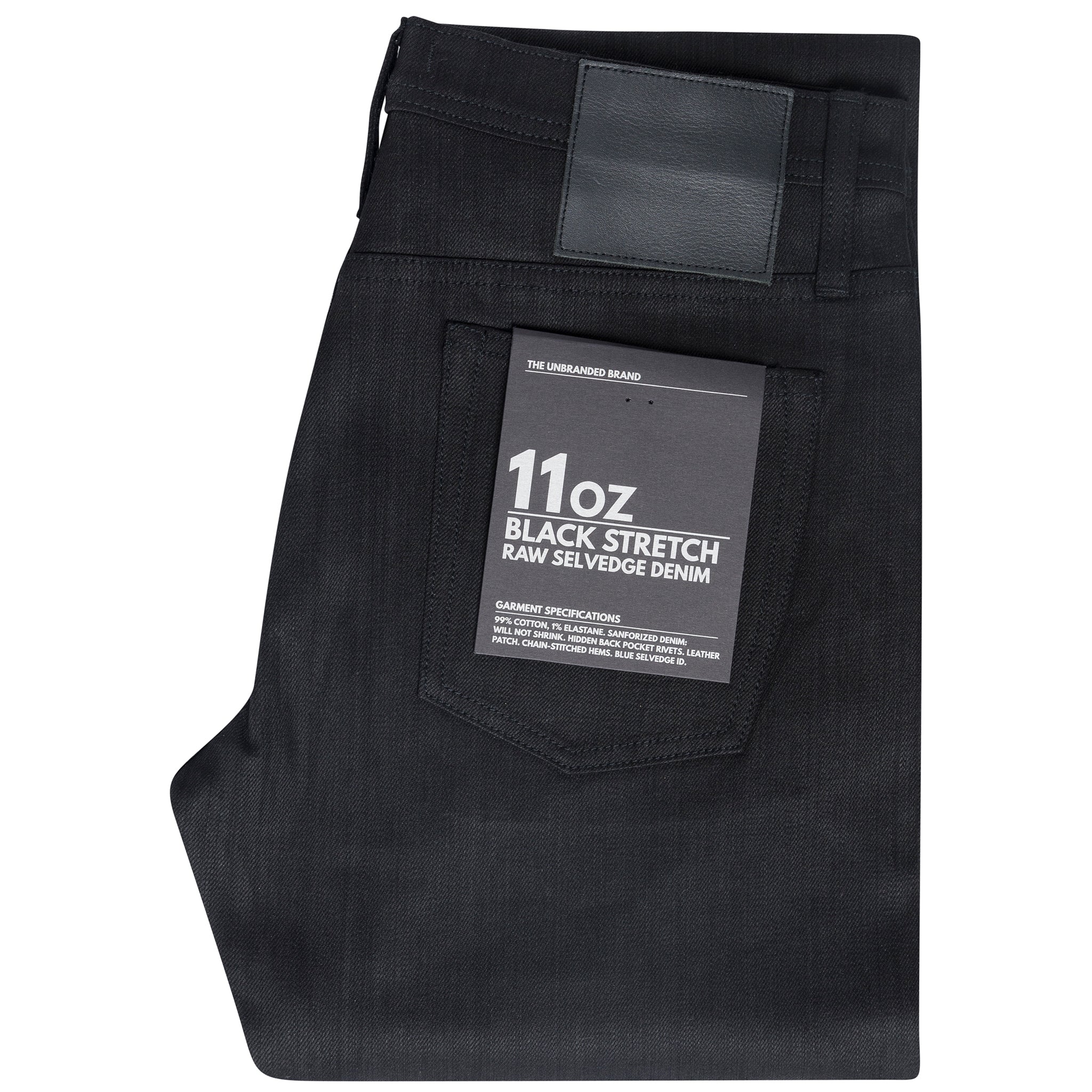 UB244 Tapered Fit 11oz Solid Black Stretch Selvedge Denim | The Unbranded Brand