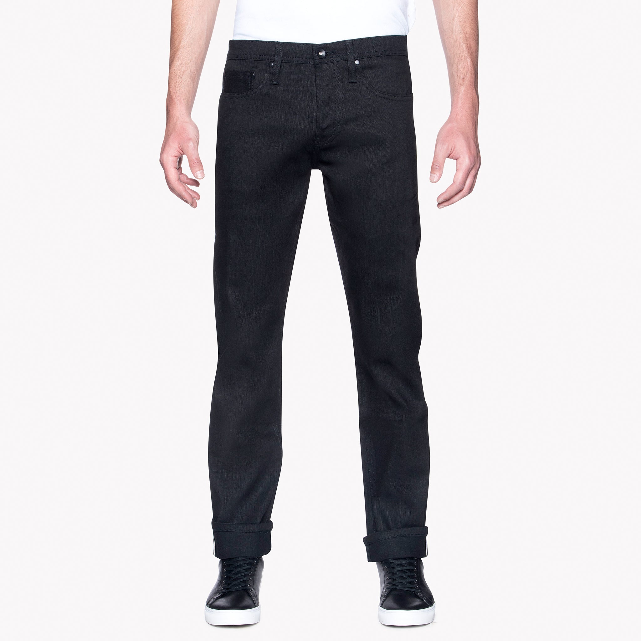 UB244 Tapered Fit 11oz Solid Black Stretch Selvedge Denim | The Unbranded Brand