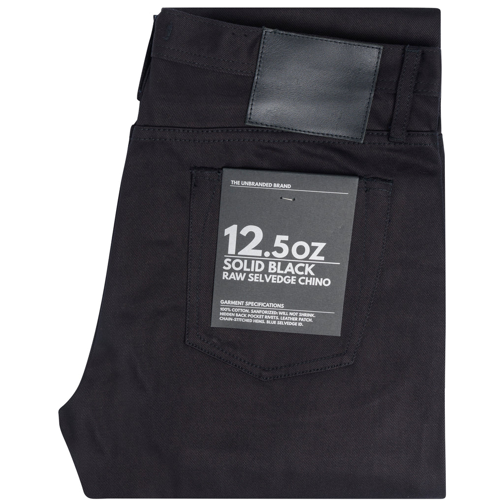 UB255 Tapered Fit 12.5oz Black Selvedge Chino | The Unbranded Brand