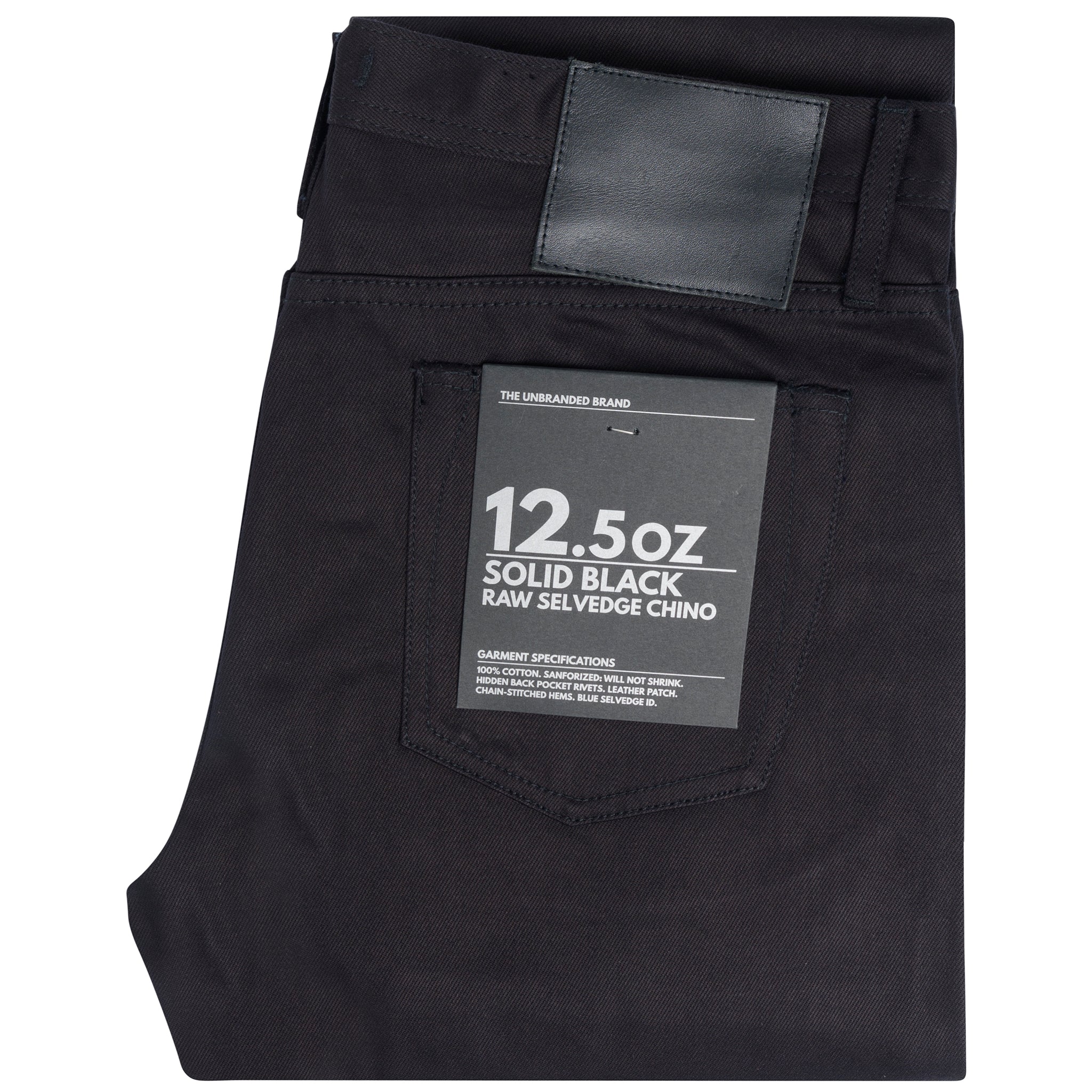 UB255 Tapered Fit 12.5oz Black Selvedge Chino | The Unbranded Brand