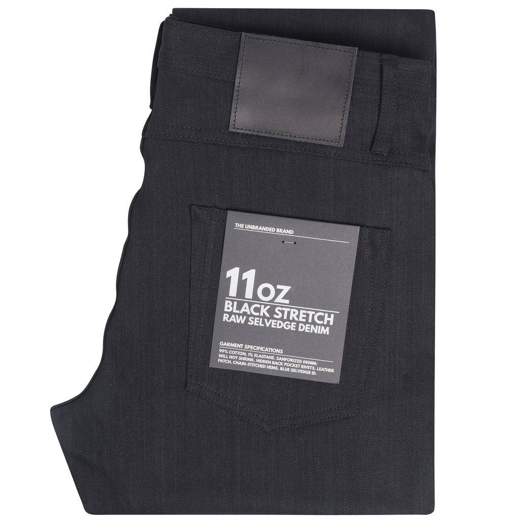 UB344 Straight Fit 11oz Solid Black Stretch Selvedge Denim | The Unbranded Brand