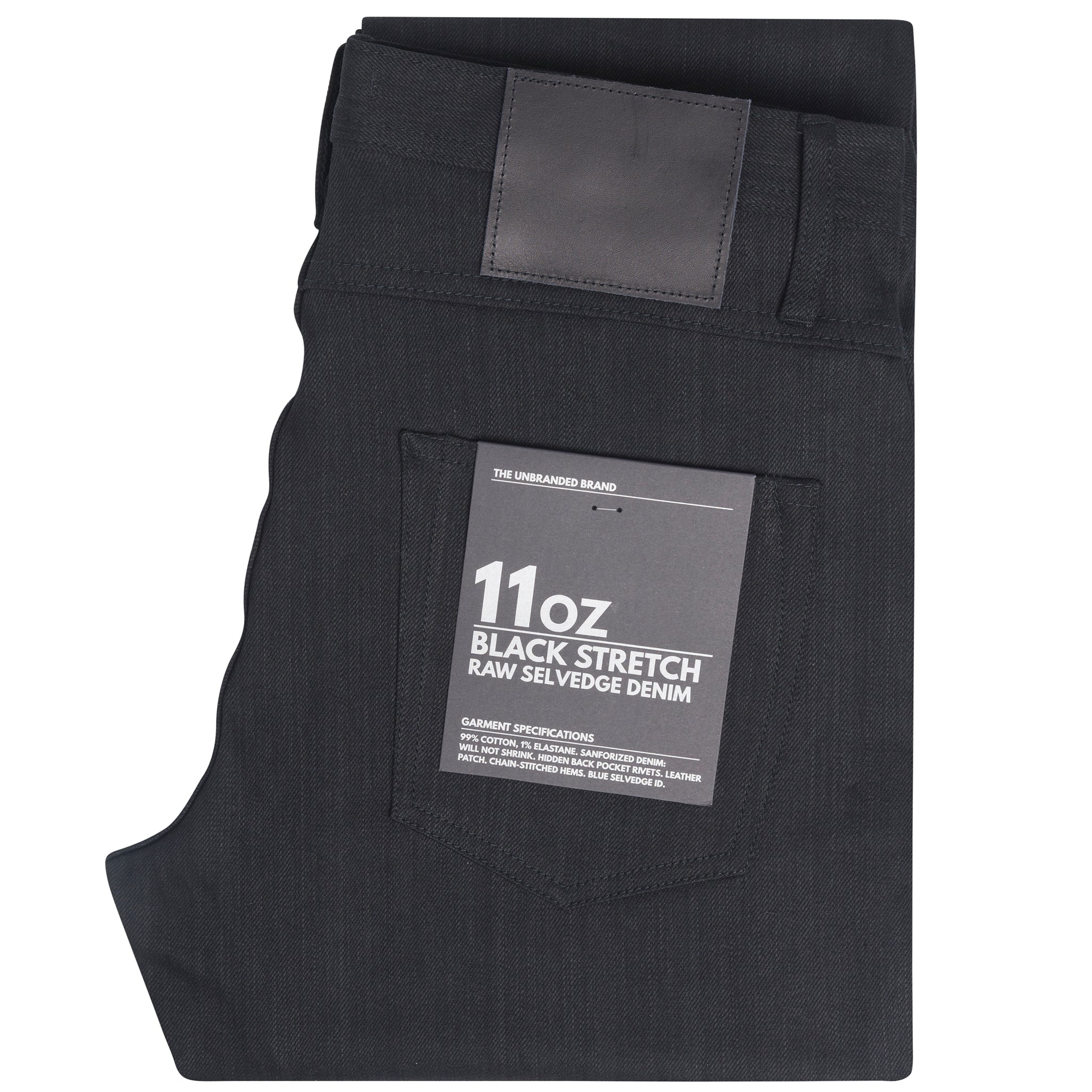 UB344 Straight Fit 11oz Solid Black Stretch Selvedge Denim | The Unbranded Brand