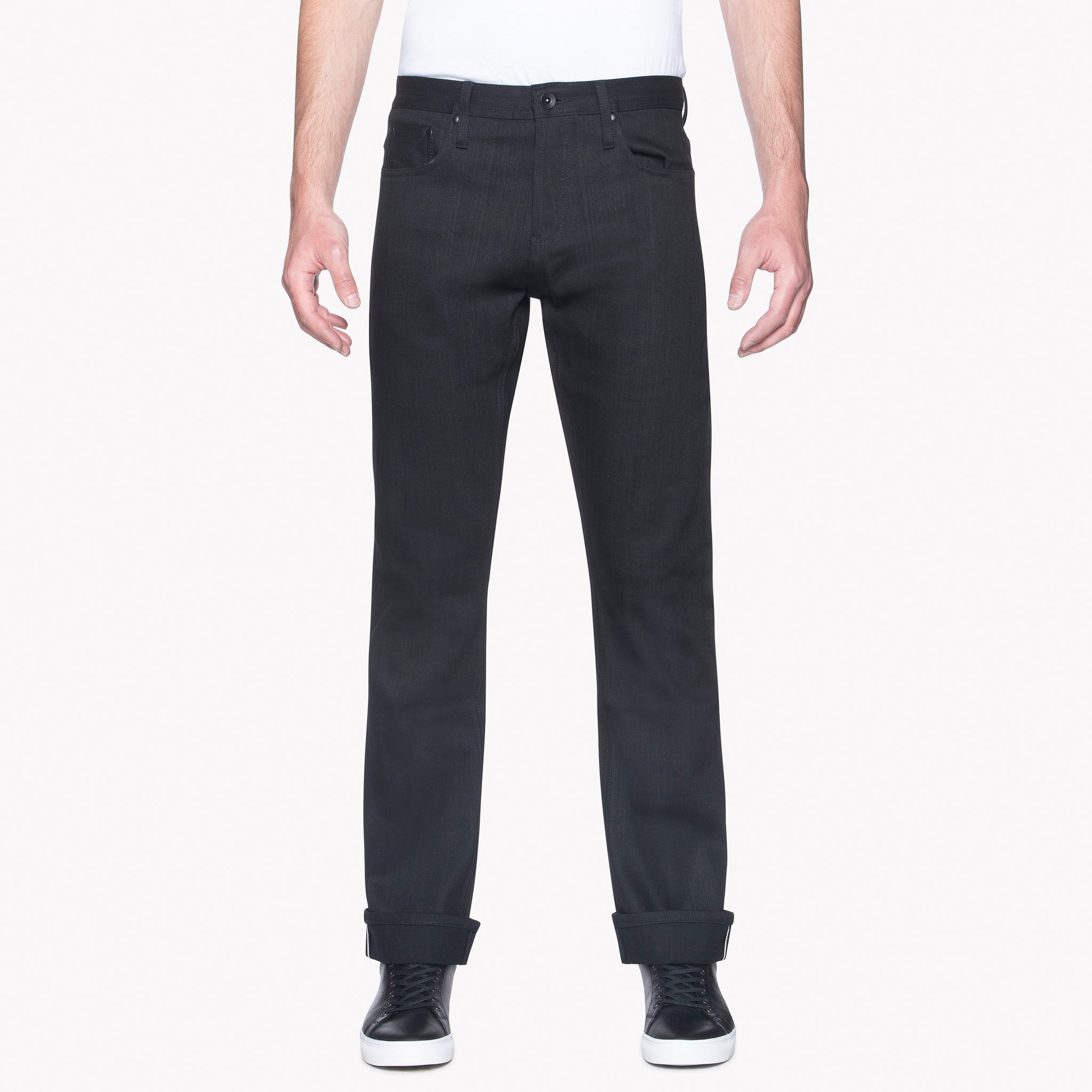 UB344 Straight Fit 11oz Solid Black Stretch Selvedge Denim | The Unbranded Brand