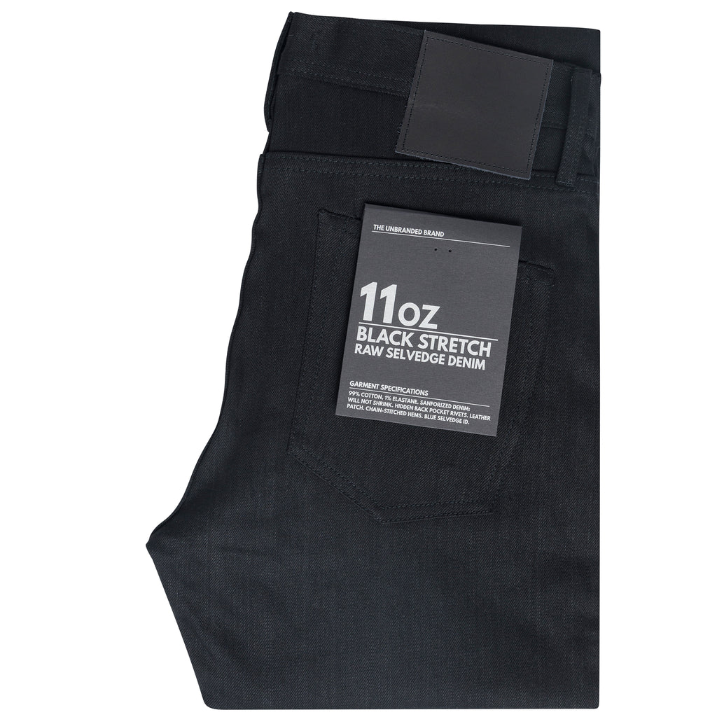 UB444 Tight Fit 11oz Solid Black Stretch Selvedge Denim | The Unbranded Brand
