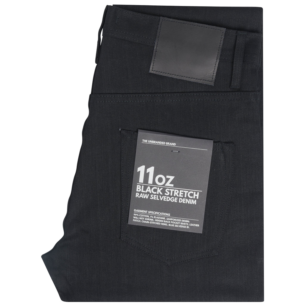 UB644 Relaxed Tapered Fit 11oz Solid Black Stretch Selvedge Denim | The Unbranded Brand