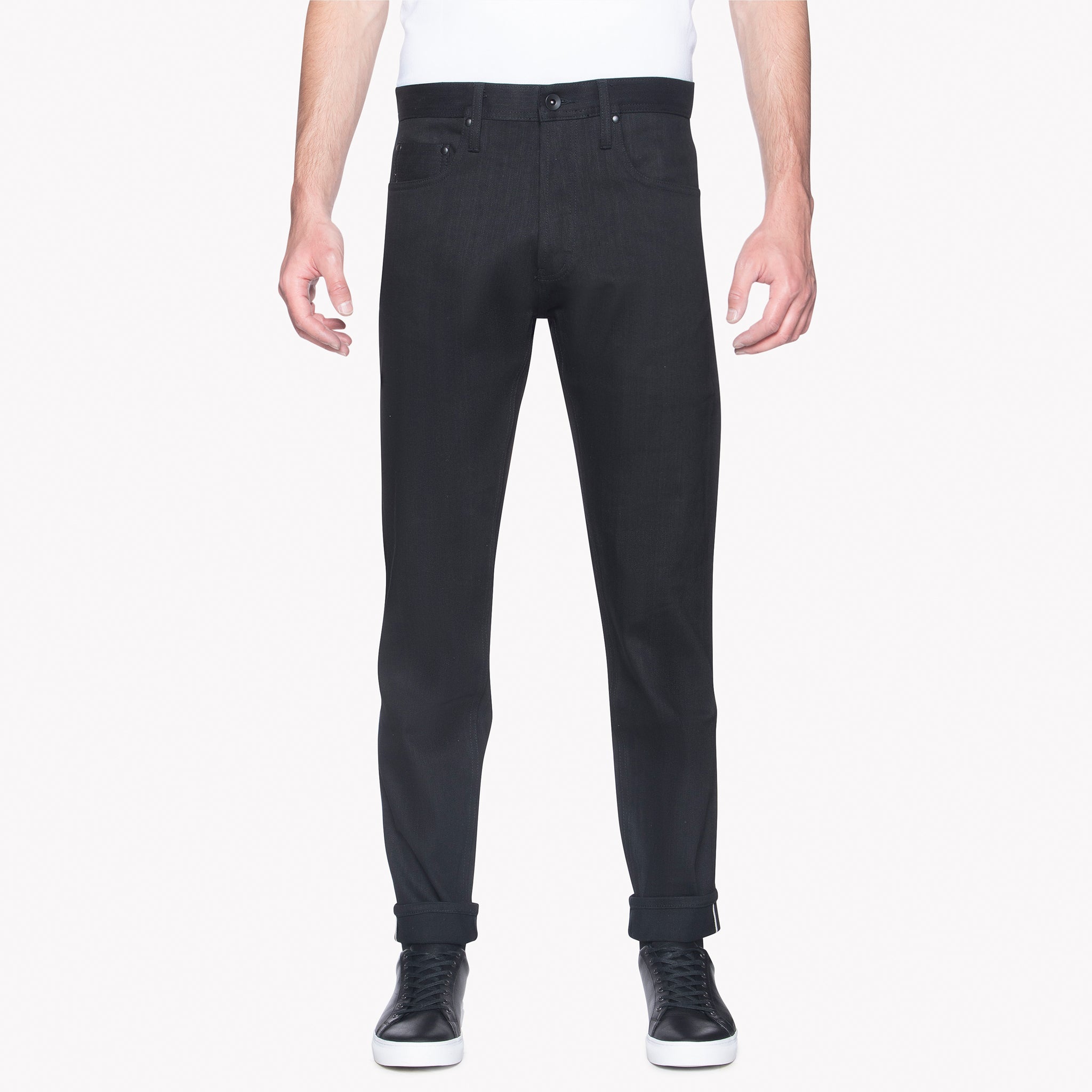 UB644 Relaxed Tapered Fit 11oz Solid Black Stretch Selvedge Denim | The Unbranded Brand